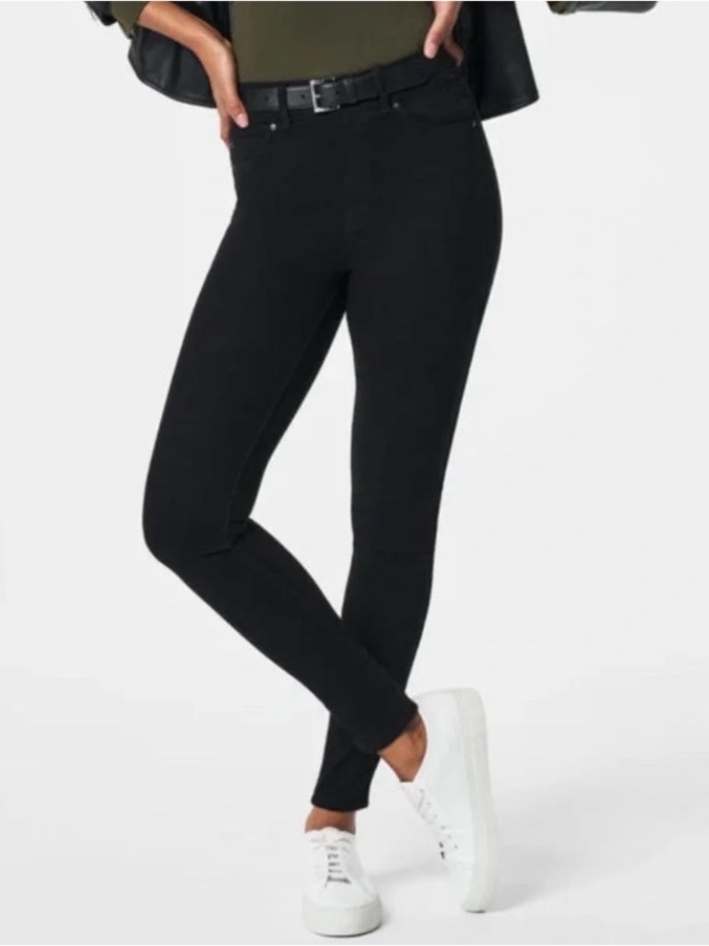 New SPANX Ankle Skinny High Rise Jeans Clean Black Size XL